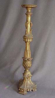 Early Carved Wood Gold Gilt Pricket Stick