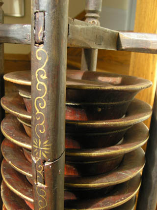 19th Century Chinese Wooden Wedding Bowl Rack