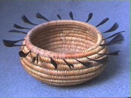 Early 20th C. Coiled Pomo Feather Basket