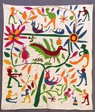 Mid-20th C. Huichol Indian Shaman Ritual Embroidered Cloth