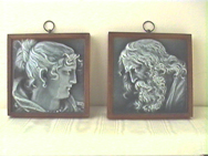 Pair of Minton or Trent Ceramic Portrait Tiles