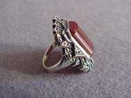 Unger Brothers Sterling marcasite carnelian ring