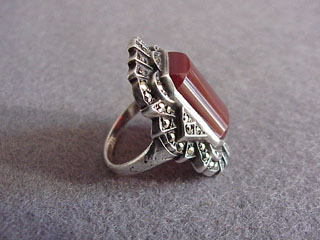 Art Deco Unger Brothers Sterling Marcasite Carnelian Ring Art Deco Unger Brothers Sterling Marcasite Carnelian Ring 