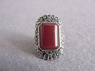 Art Deco Unger Brothers Sterling Marcasite Carnelian Ring