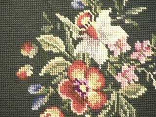 Antique Textiles, 19th Century Floral Needlepoint Seat Cover